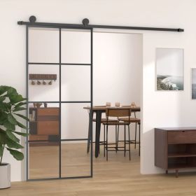 Sliding Door Black 35.4"x80.7" ESG Glass and Aluminum