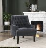 Modern Traditional Accent Chair Black Chenille Upholstery Button Tufted Solid Wood 1pc Living Room Furniture