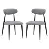 Modern Dining Chairs Set of 2, Curved Backrest Round Upholstered and Metal Frame, Grey